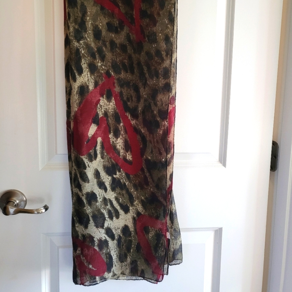 Dark Brown Leopard print and Burgundy Heart design Shawl/Scarf